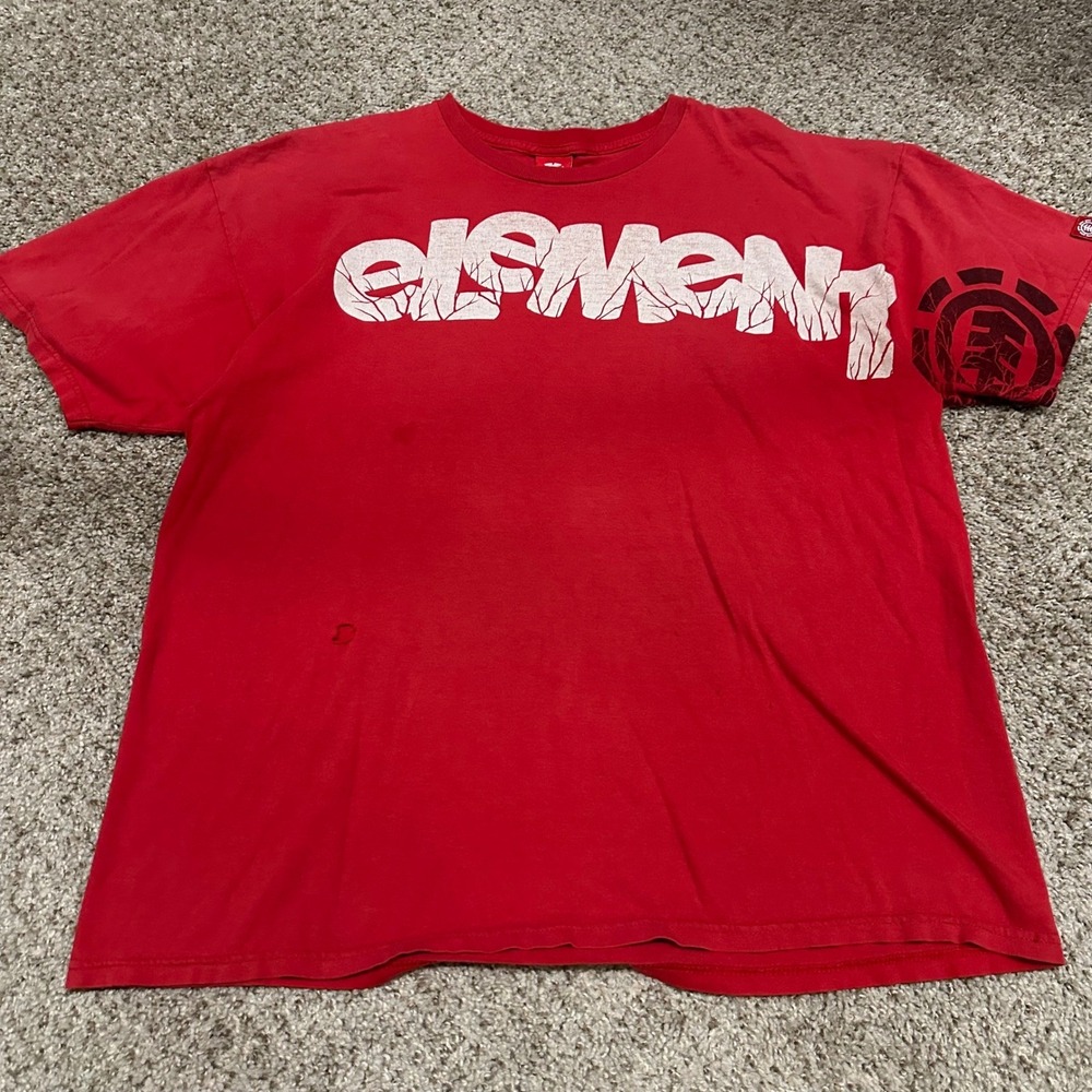 Vintage Element Mens T Shirt Large Red Logo Preowned Hole Stains Skateboarding